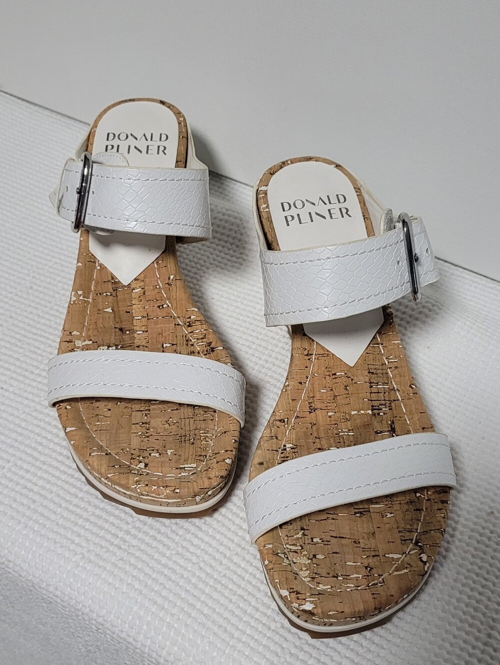 Donald Pliner Skyler White Cork Wedge Slide-on Sandal